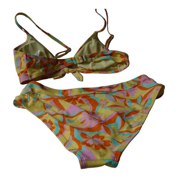 Women's CUPSHE Retro Daisy Print Knotted Top & Cheeky High Leg Bikini Set Sz L - Picture 5 of 8